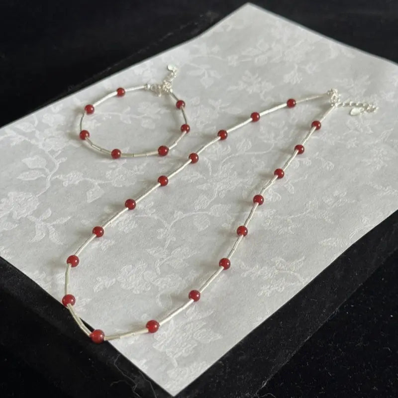  Agate Bead Necklace,