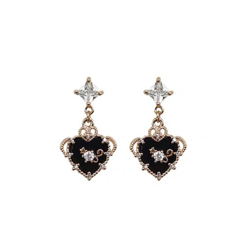 Black Earrings Black Onyx Heart Pendant Earrings LBY183