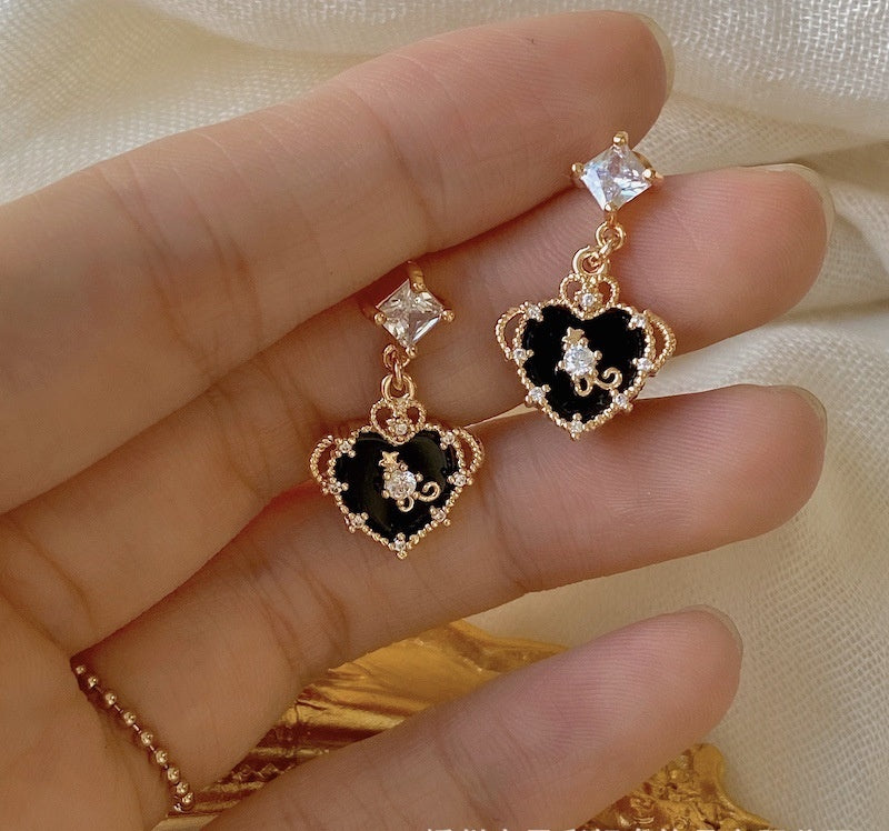 Black Earrings Black Onyx Heart Pendant Earrings LBY183