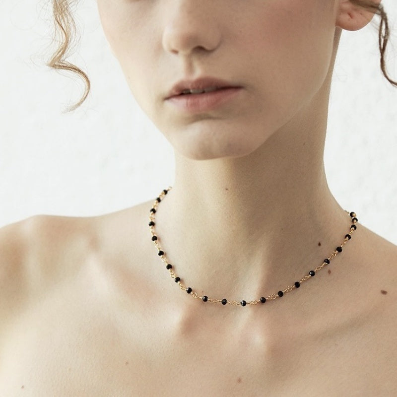 Black Spinel Necklace Handcrafted Simple Choker Necklace LBY214