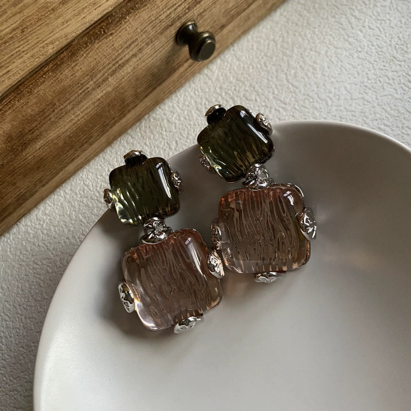 Colored Glass Earrings, Vintage Jewelry,
