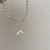 Freshwater Pearl Necklace White Mother-of-Pearl Mermaid Pendant Necklace LBY217