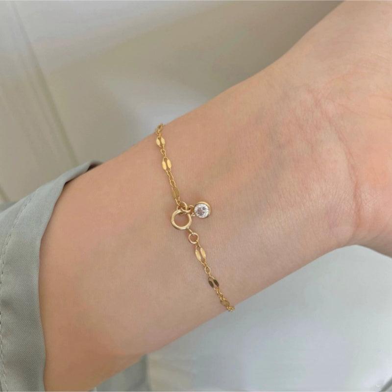 Gold Disk Single Diamond Bracelet  LBY149