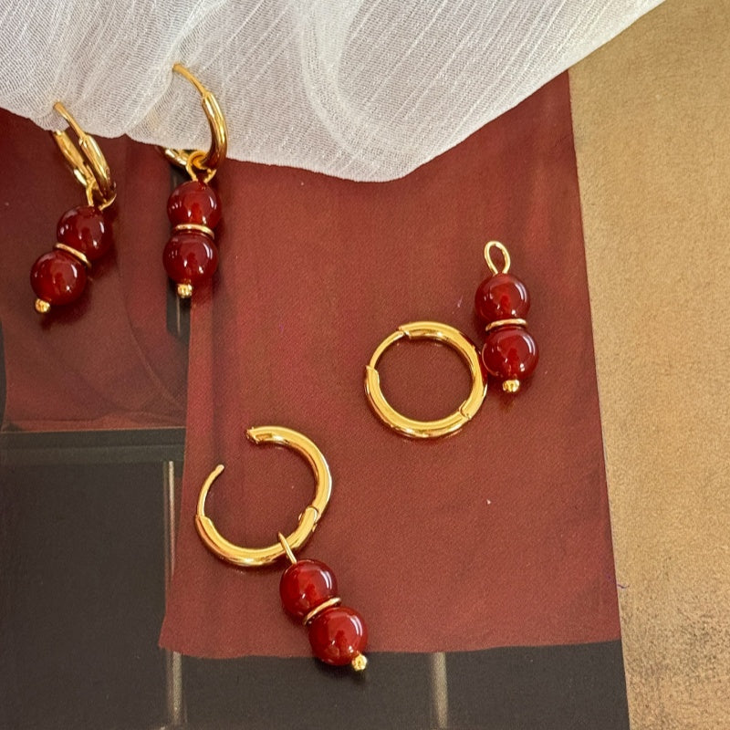 Red Earrings Agate Earring  Lantern Earrings LBY216