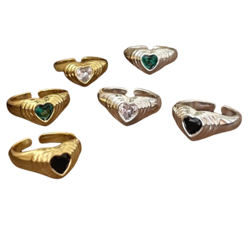 Zircon Ring Color Ring Multi-Color Heart Ring LBY184